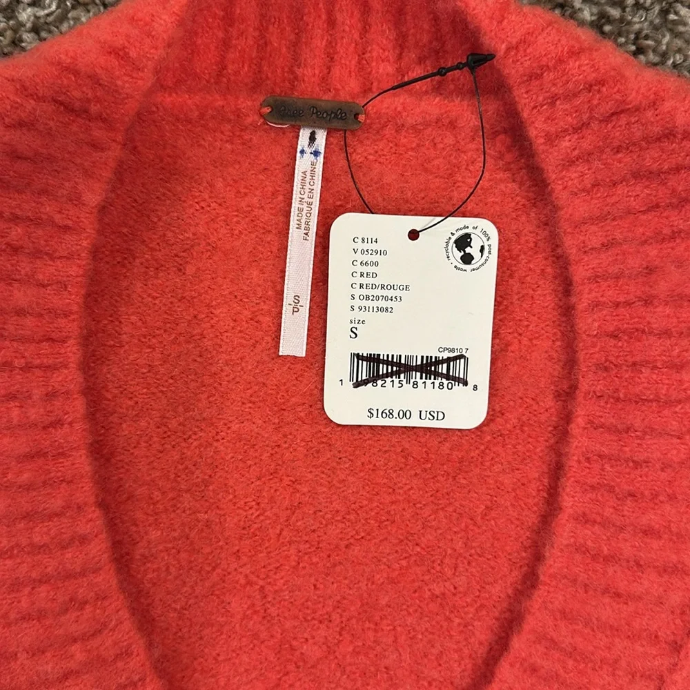 FREE PEOPLE One and Only Oversized Classic Red V-Neck Sweater Small
